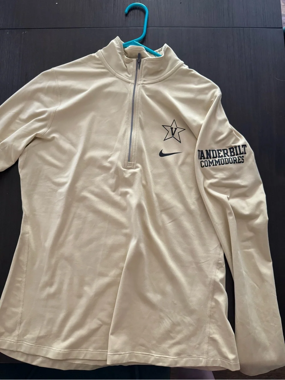 Women’s Nike Beige Long-Sleeve Quarter-Zip with Vanderbilt Logo